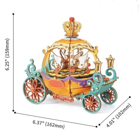 Pumpkin Carriage DIY 3D Wooden Puzzle Music Box Kit Robotime - Picture 3 of 5